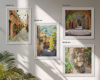 Set van posters met lijst Sfeervolle straatjes en pizza
