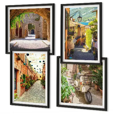 Set van posters met lijst Sfeervolle straatjes en pizza