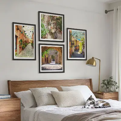 Set van posters met lijst Sfeervolle straatjes en pizza