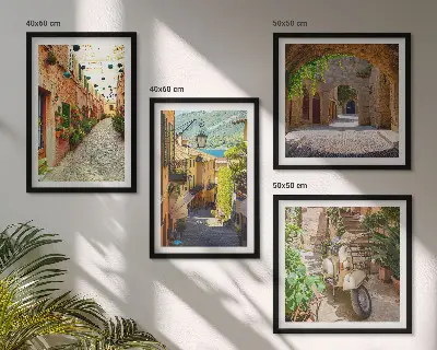 Set van posters met lijst Sfeervolle straatjes en pizza