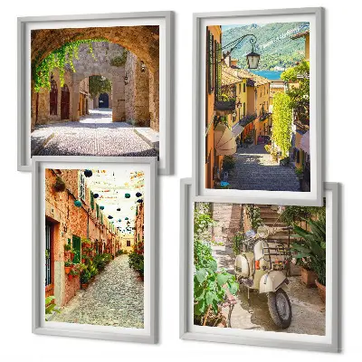 Set van posters met lijst Sfeervolle straatjes en pizza