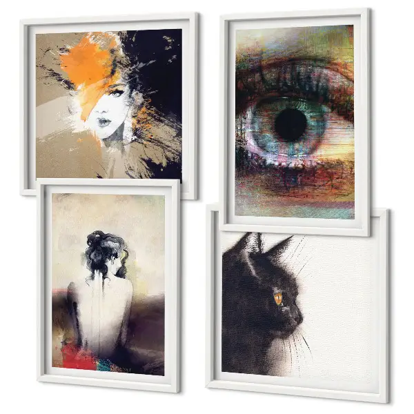 Set van posters met lijst portret van een vrouw met oog en kleurrijke emoties