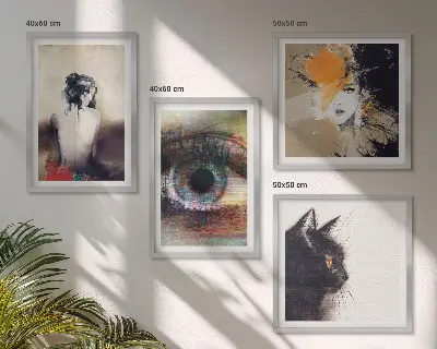 Set van posters met lijst portret van een vrouw met oog en kleurrijke emoties