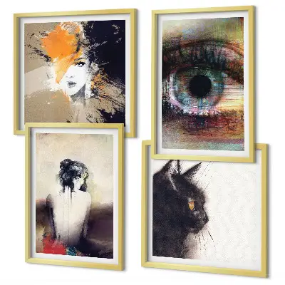 Set van posters met lijst portret van een vrouw met oog en kleurrijke emoties