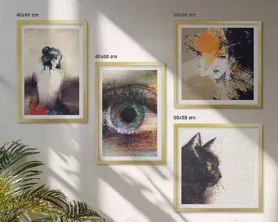 Set van posters met lijst portret van een vrouw met oog en kleurrijke emoties