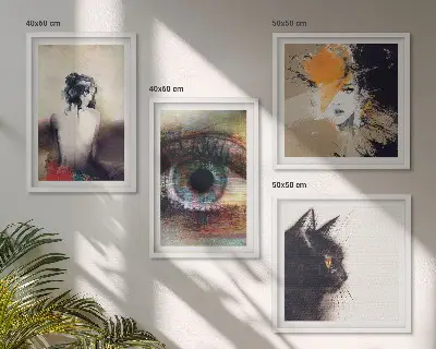 Set van posters met lijst portret van een vrouw met oog en kleurrijke emoties