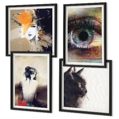 Set van posters met lijst portret van een vrouw met oog en kleurrijke emoties