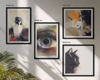 Set van posters met lijst portret van een vrouw met oog en kleurrijke emoties