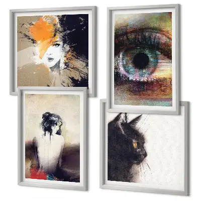 Set van posters met lijst portret van een vrouw met oog en kleurrijke emoties