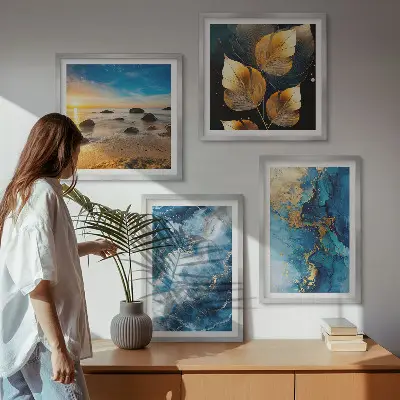 Meerluik met blauw-gouden patronen in lijst