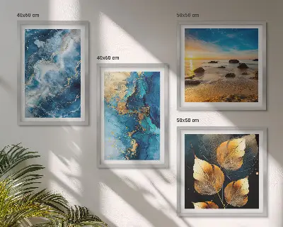 Meerluik met blauw-gouden patronen in lijst