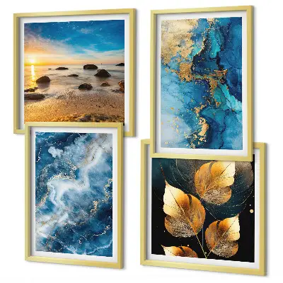 Meerluik met blauw-gouden patronen in lijst