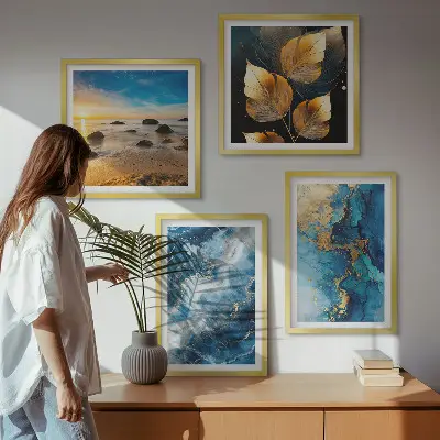 Meerluik met blauw-gouden patronen in lijst