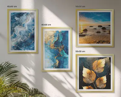 Meerluik met blauw-gouden patronen in lijst