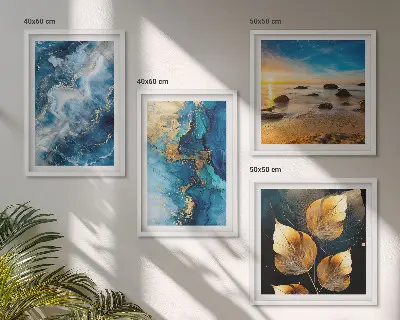 Meerluik met blauw-gouden patronen in lijst