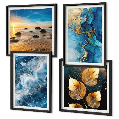 Meerluik met blauw-gouden patronen in lijst