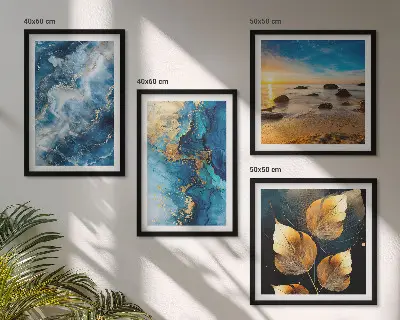Meerluik met blauw-gouden patronen in lijst