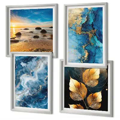 Meerluik met blauw-gouden patronen in lijst