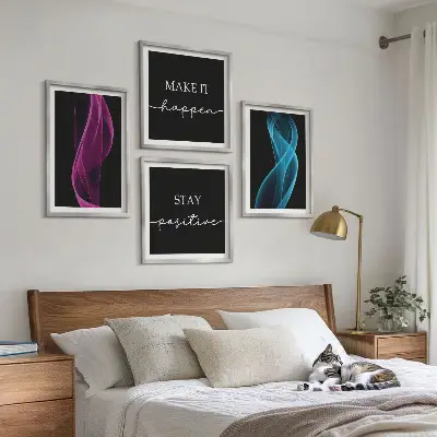 Neonlijnen golven op de achtergrond meerluik in lijst