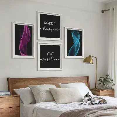 Neonlijnen golven op de achtergrond meerluik in lijst