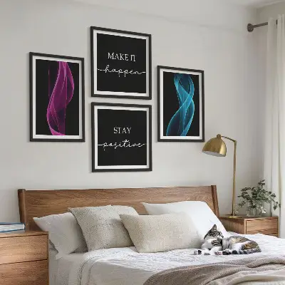 Neonlijnen golven op de achtergrond meerluik in lijst