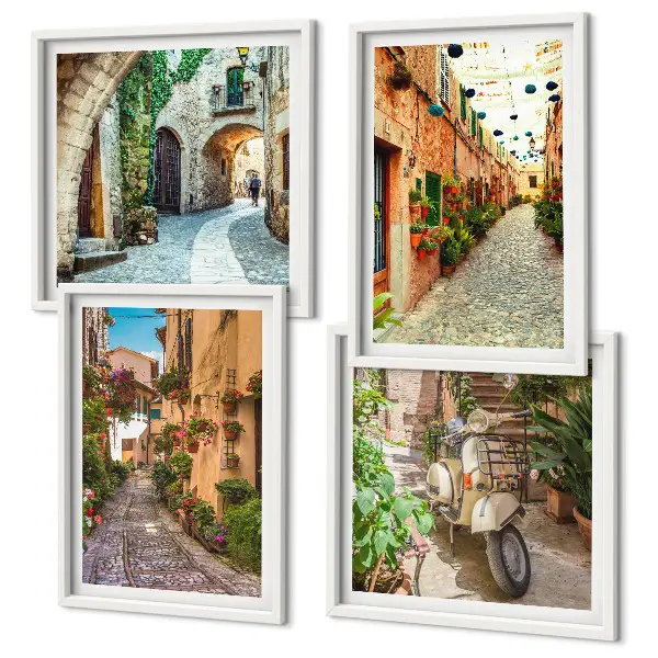 Charmante Italiaanse straatjes en bloemen meerluik in lijst