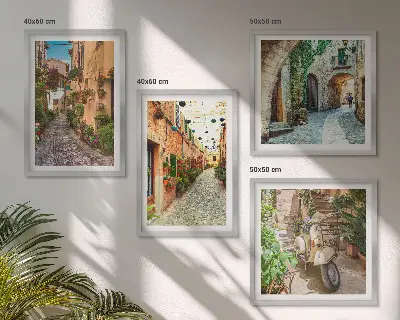 Charmante Italiaanse straatjes en bloemen meerluik in lijst