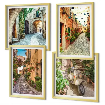 Charmante Italiaanse straatjes en bloemen meerluik in lijst