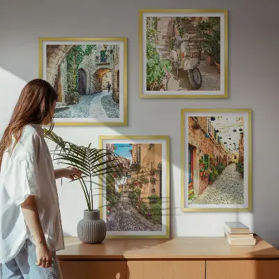 Charmante Italiaanse straatjes en bloemen meerluik in lijst