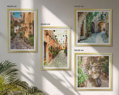 Charmante Italiaanse straatjes en bloemen meerluik in lijst