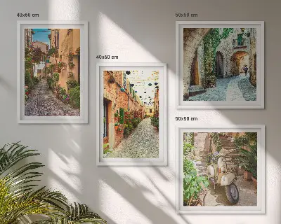 Charmante Italiaanse straatjes en bloemen meerluik in lijst