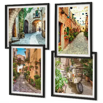 Charmante Italiaanse straatjes en bloemen meerluik in lijst