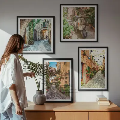 Charmante Italiaanse straatjes en bloemen meerluik in lijst