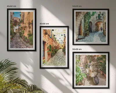 Charmante Italiaanse straatjes en bloemen meerluik in lijst