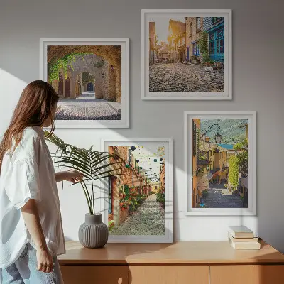 Charmante straatjes met stenen meerluik in lijst