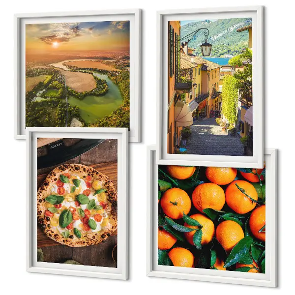 Set van posters met lijst met Italiaanse rivieren en heuvels
