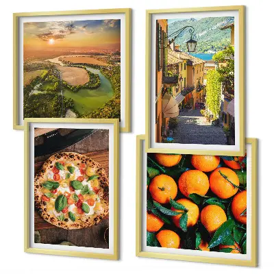 Set van posters met lijst met Italiaanse rivieren en heuvels
