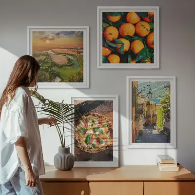 Set van posters met lijst met Italiaanse rivieren en heuvels