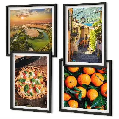Set van posters met lijst met Italiaanse rivieren en heuvels