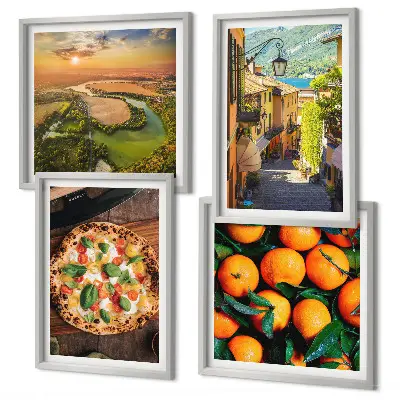 Set van posters met lijst met Italiaanse rivieren en heuvels