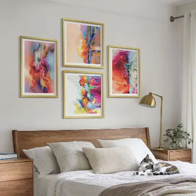 Kleurrijke abstracties van vorm meerluik in lijst