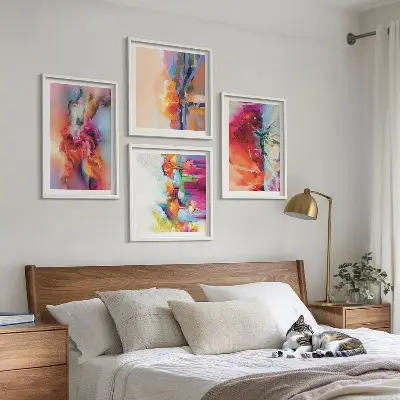 Kleurrijke abstracties van vorm meerluik in lijst