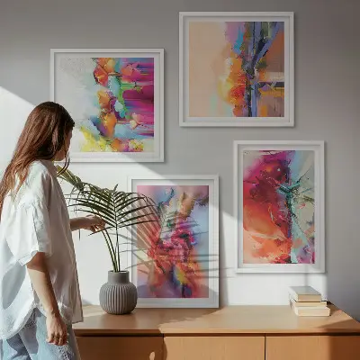 Kleurrijke abstracties van vorm meerluik in lijst