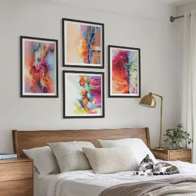 Kleurrijke abstracties van vorm meerluik in lijst