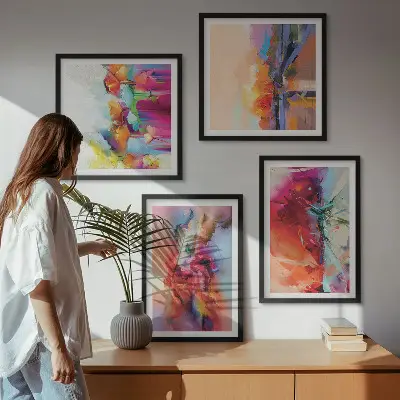 Kleurrijke abstracties van vorm meerluik in lijst