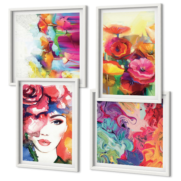 Set van posters met lijst Bloemen met intense kleuren, portret