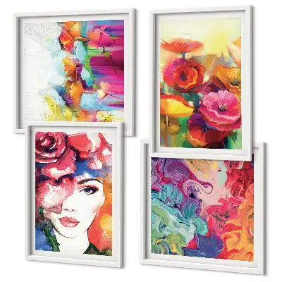 Set van posters met lijst bloemen met intense kleuren in portretstand