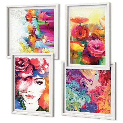 Set van posters met lijst Bloemen met intense kleuren, portret