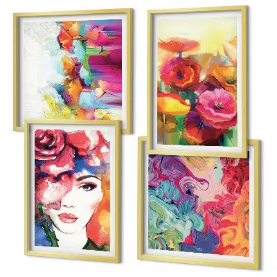 Set van posters met lijst bloemen met intense kleuren in portretstand