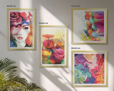 Set van posters met lijst bloemen met intense kleuren in portretstand